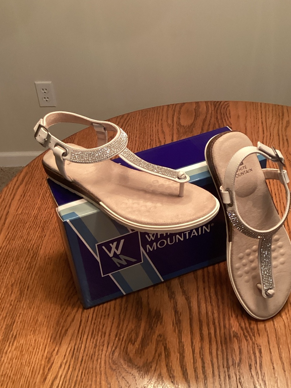 White Mountain Women's Crystal T-Strap Sandals in Nude